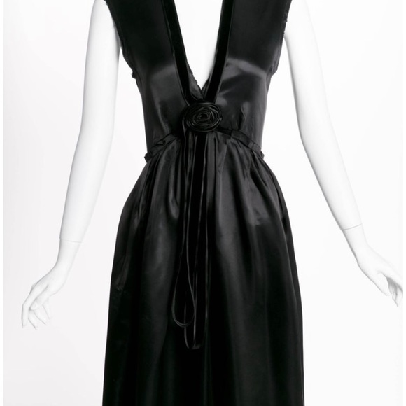 2005 Lanvin by Alber Elbaz Plunge Neck Black Satin Velvet Necklace Dress 38 - Picture 6 of 7